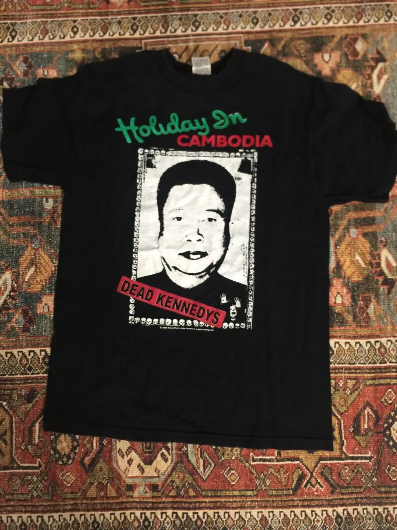 T-shirt Vintage Dead Kennedys Holiday In Cambodia - Taille L - Blanc - Punk Années 80