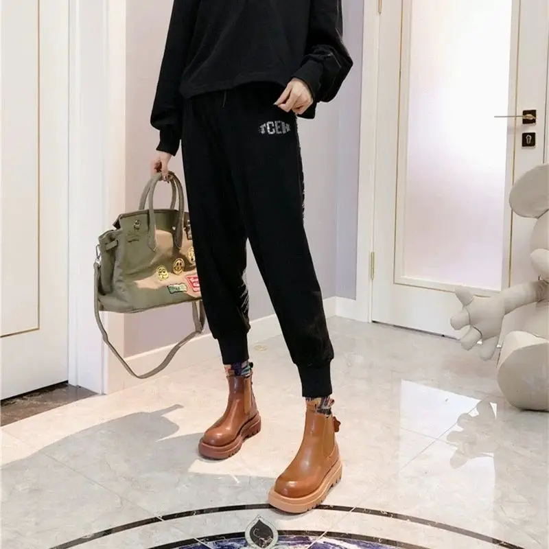 Spring Autumn New Fashion Elegant High Waist Versatile Harlan Versatile Western Commuter Capri Print Loose Clothing Women Pants