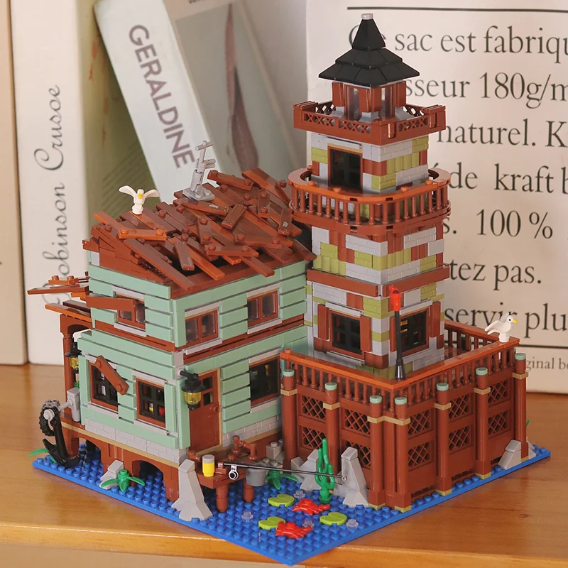 1881PCS Creative Micro Fisherman Cabin Wharf Wooden House Building