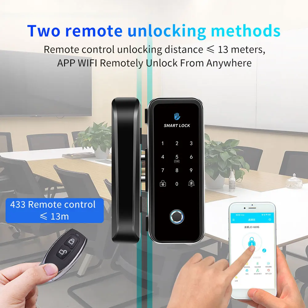 Fingerprint WIFI Electronic Smart Lock TTLOCK APP 13.56Mhz RFID Card Password for Framed or Frameless Glass Door Keyless No-wire