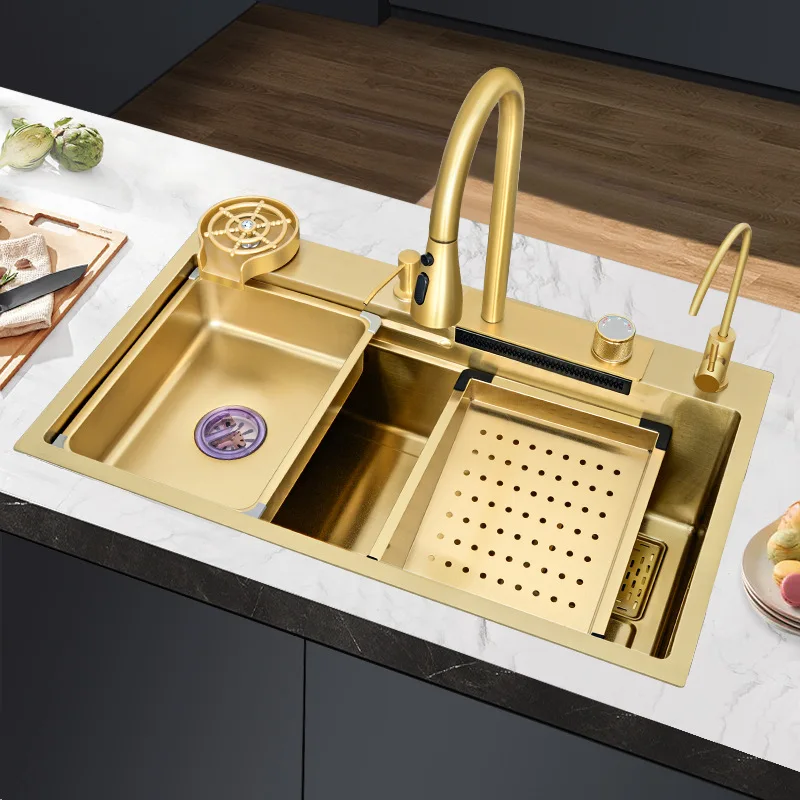 

MCBKRPDIO Gold stainless steel smart kitchen sink nano stainless steel hand made kitchen sink waterfall kitchen sink
