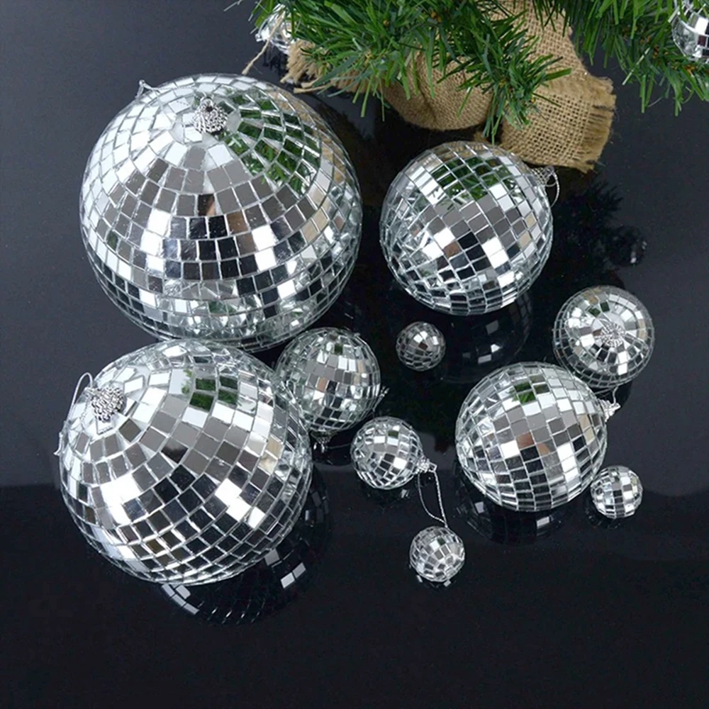 3-15cm Mirror Ball Party Shiny Ball Christmas Decoration Hanging Xmas Tree Ornament Laser Reflective Glass Disco Home Decor