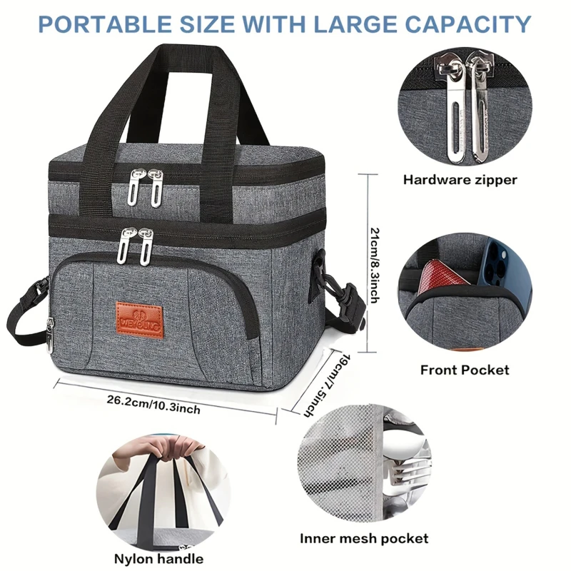 

Large Capacity Double Layer Crosbody Lunch Bags Thermal Insulation Picnic Food Beverage Bag Outdoor Ice Bag Travel Storage Bags