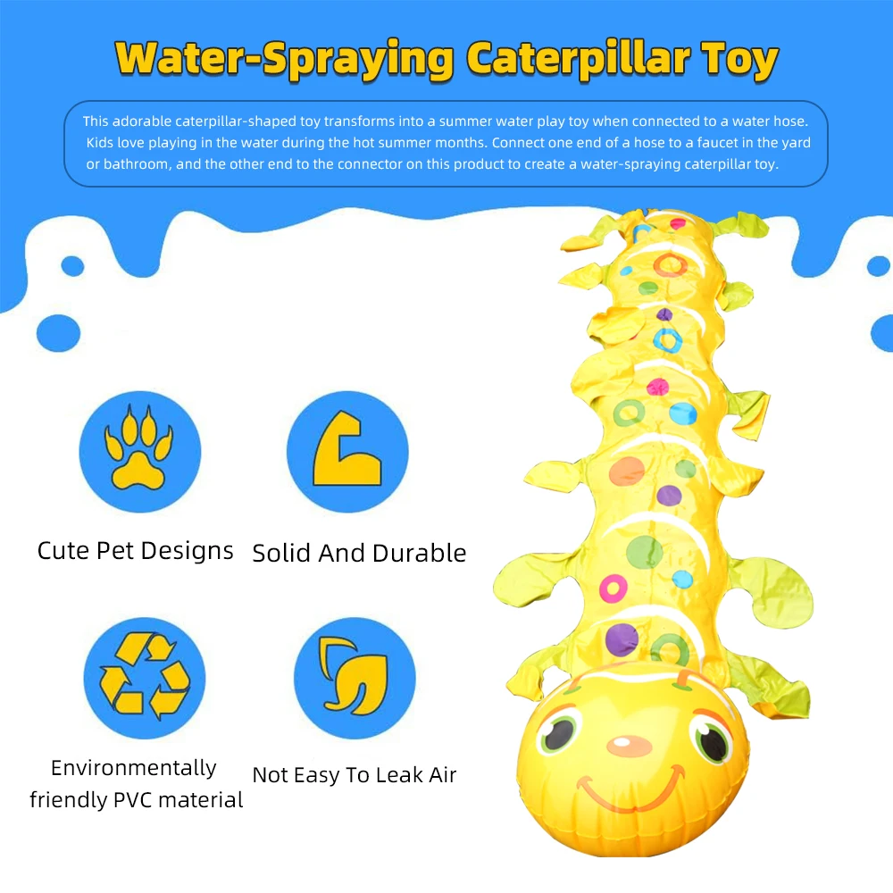 Caterpillar Sprinkler Pad Splash Play Mat for Kids Toddlers Summer Outdoor Backyard Lawn Water Toys Inflatable Spray Pad - 4
