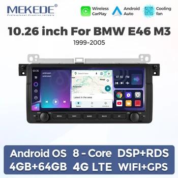 MEKEDE Radio de coche inalámbrica con CarPlay y Android Auto de 10.26 pulgadas para BMW E46 M3 318 320 325 330 335 1999-2005, reproductor multimedia de coche, sistemas inteligentes de coche, navegación GPS, unidad principal Android de 4/8 núcleos, pantalla IPS de 1600*600, compatible con WIFI, SWC, BT, FM, RDS. 1