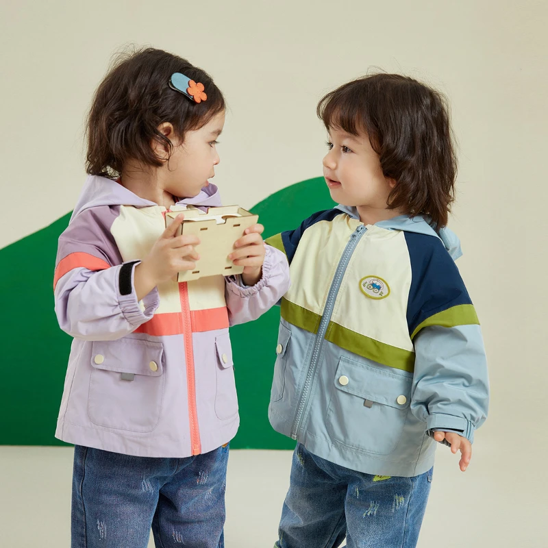 Hiking Jackets Long Sleeve Outdoor Windbreaker Hooded Coats Children Waterproof Clothing Kids Camping Hiking Zipper Outwear