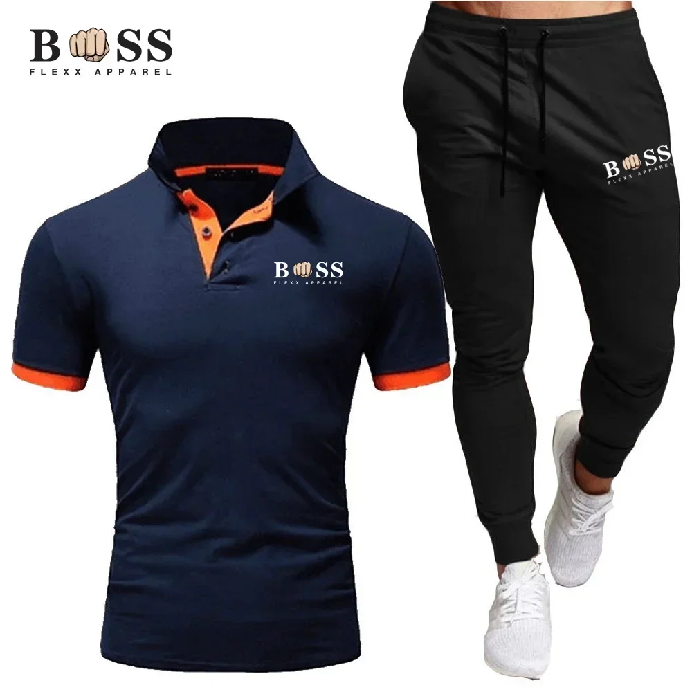 

Мужская рубашка-поло, спортивная одежда, комплект из двух предметов, мужская повседневная одежда для фитнеса и брюки, мужской повседневный комплект спортивной одежды, 2024