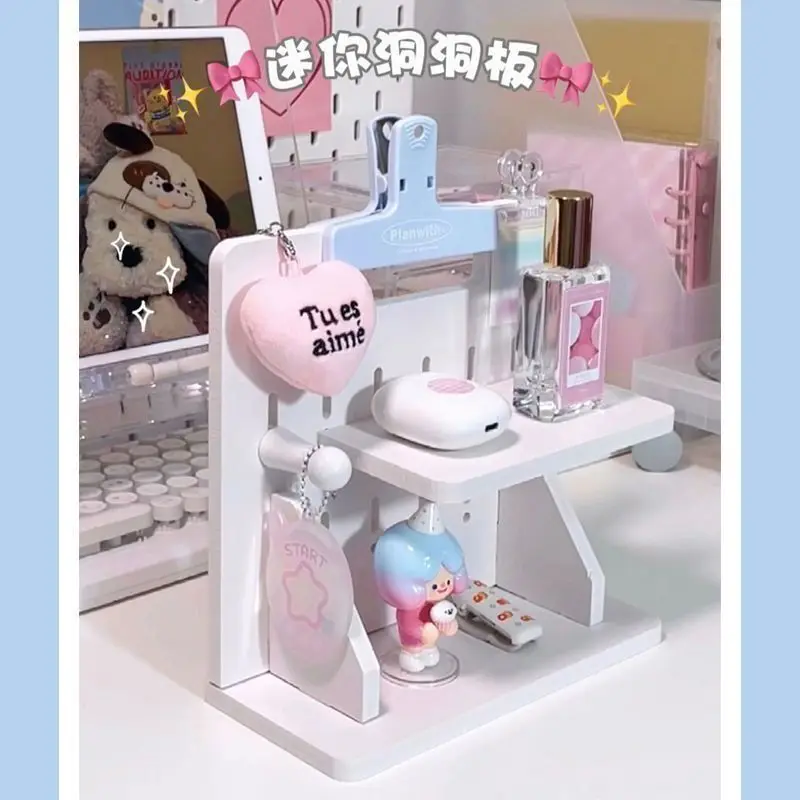 Organizer da scrivania in stile Ins, mensola da scrivania, pannello forato, organizer per oggetti vari, espositore per bambole da scrivania per dormitorio studentesco, decorazioni per la casa