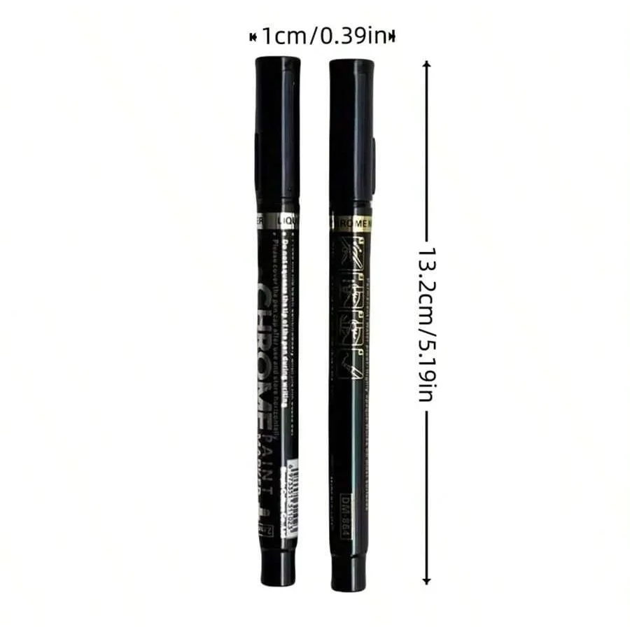 2팩 액체 거울 마커 - 크롬 골드 및 실버 반사 페인트, DIY 자동차 모델링, 미술 공예, 돌 등에 적합