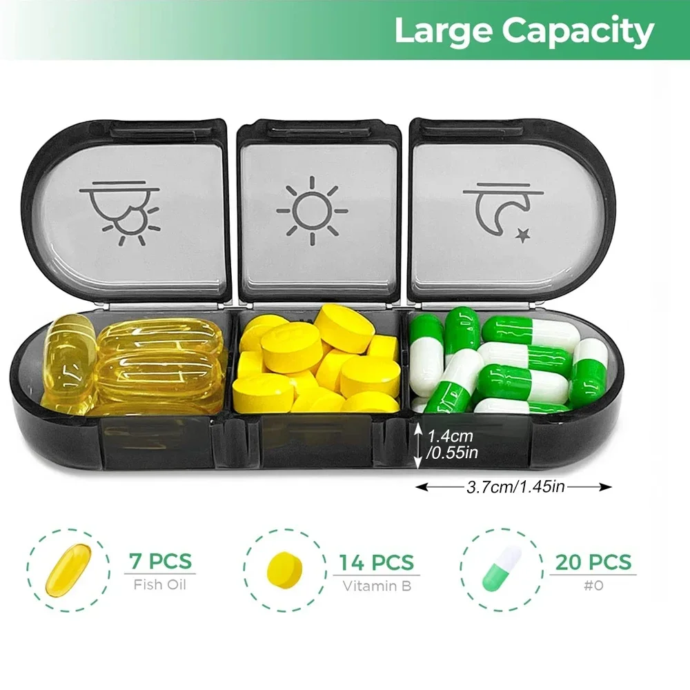 Portable 7-Day Pill Organizer for Vitamins, Medications & Supplements