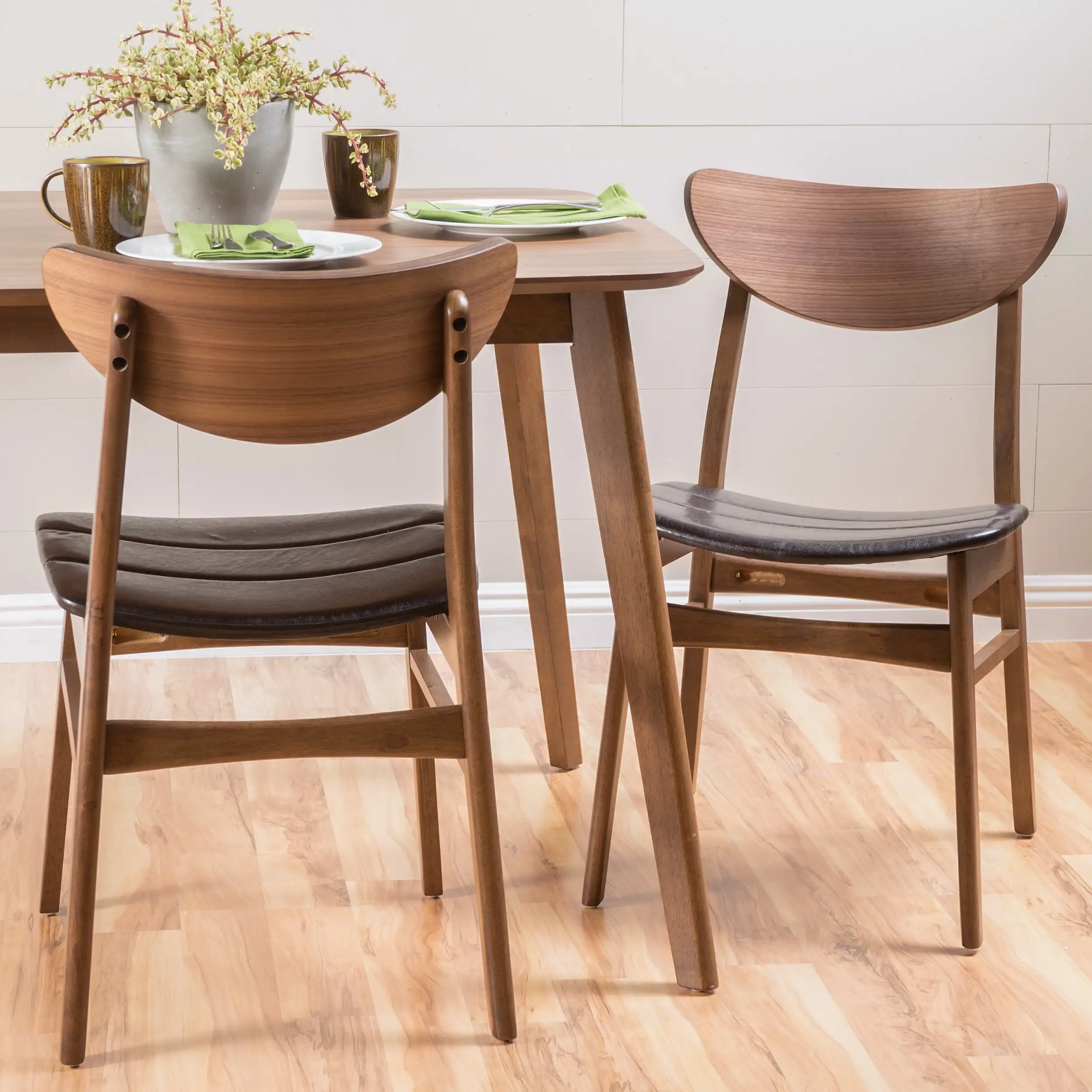 

Ava Mid Century Modern Bonded Leather Dining Chairs, Set of 2, patio furniture