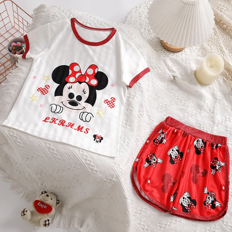 

Summer Short Sleeve Pajamas Set Girls Boys Cartoon Minnie Mouse Rabbit Baby Sleepwear Homewear Children Clothes Kids Nightgown