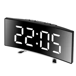 Sleek Curved LED Display Alarm Clock with Mirror Finish and Dual Power Options (White)