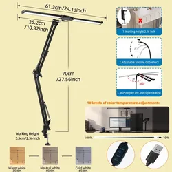 Stepless Dimmable LED Desk Lamp with Eye Protection (Foldable 2 Heads 2)