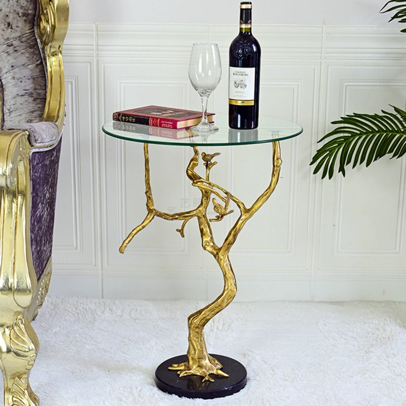 

French Italian Light Luxury Style Edge Table Creative All Copper Art Corner Table Living Room Sofa Leisure Gold European Small T
