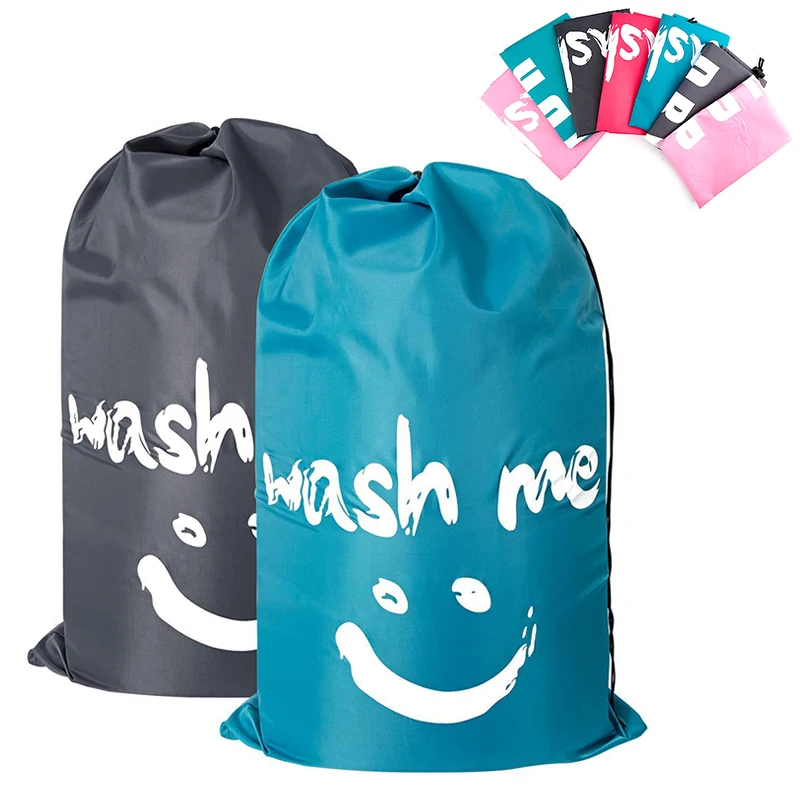 

Nylon Laundry Bag Travel Bags Storage Organizer Pouch Hamper Wash Machine Washable Dirty Clothes Drawstring Bag Large Capacity