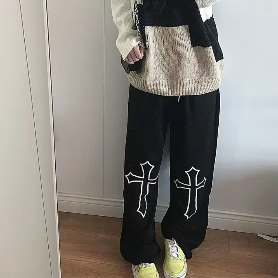 American retro trend printed pants men's and women's fashion brand casual straight pants high street hip hop sweatpants 6