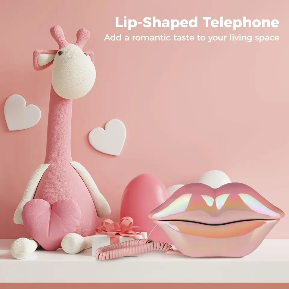 Electroplating Purple Funny Lip Telephone, Wire Landline Phone Lip Telephone, With Number Storage Function, Landline Telephone Home Desktop Corded Fixed Telephone(Electroplating Purple - View #2