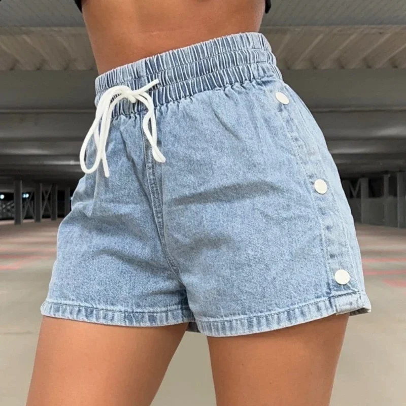 Denim Shorts High Waist Single-breasted Streetwear Y2k Shorts Summer Thin Sports Short Jeans Harajuku Women's Clothing