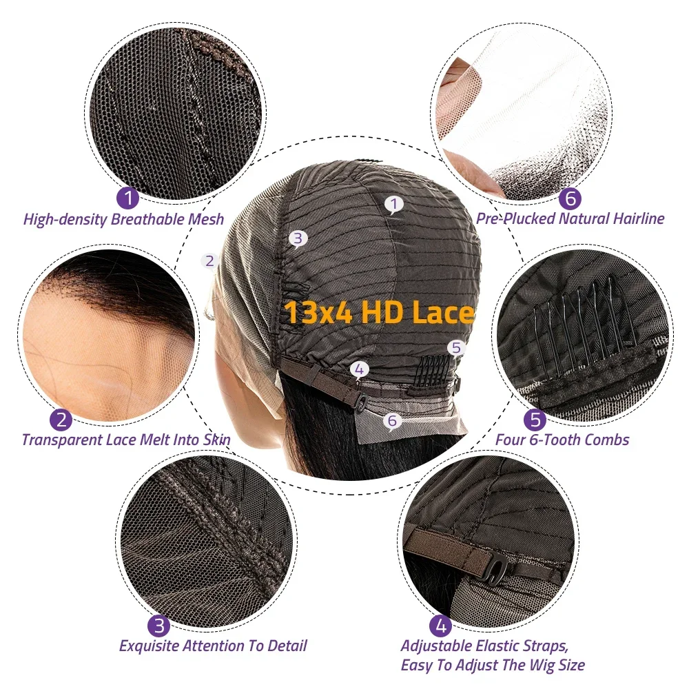 Parrucca Bob Corta Liscia 13x4 Lace Front Senza Colla da 8-14 Pollici 2026, Capelli Umani Brasiliani, Pronta da Indossare per Donne Nere - immagine 6