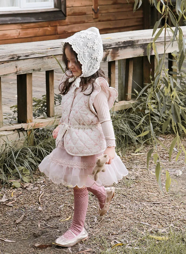 Children Vest Children Vest Waistcoat for Girls Autumn and Winter Korean Fashion Floral Cotton Sweet Cute Solid Color Single Breasted