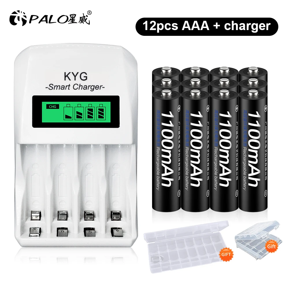

PALO AAA Rechargeable Battery 1.2V Ni-MH AAA Battery Rechargeable 3A Batteries with 4 Slot 1.2V AA AAA NIMH NICD Battery Charger