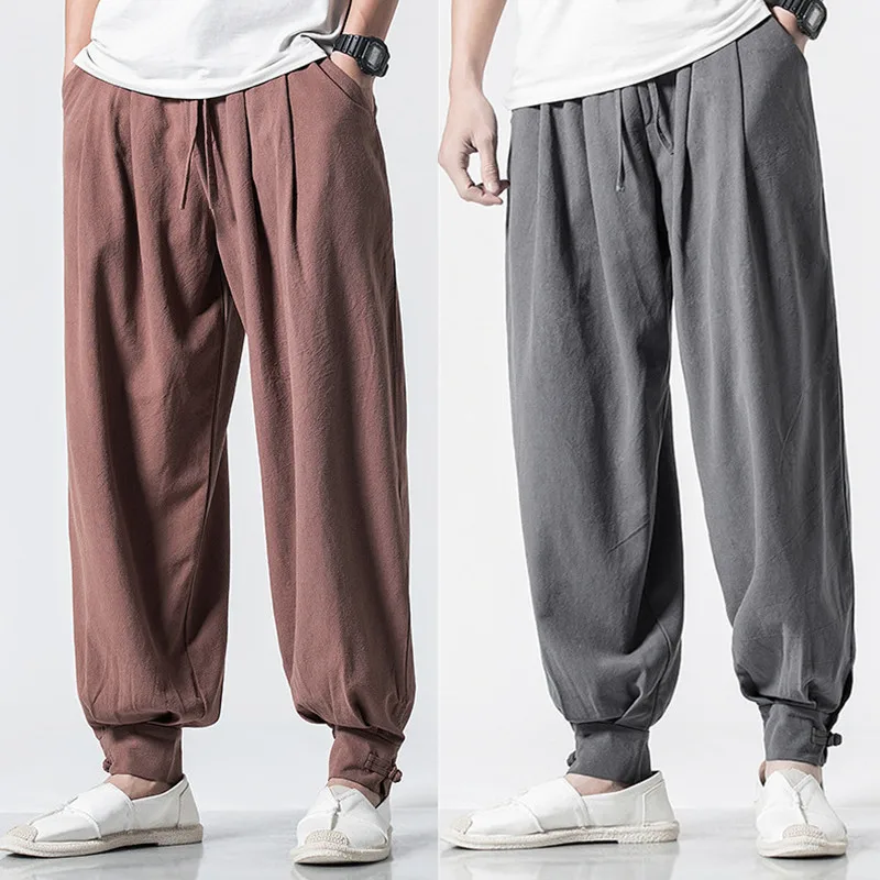 Traditional Chinese Bottoms Cotton Linen Buddha Shaolin Monk Kung Fu Pants Men Monk Pants Buddhist Zen Lay Trousers