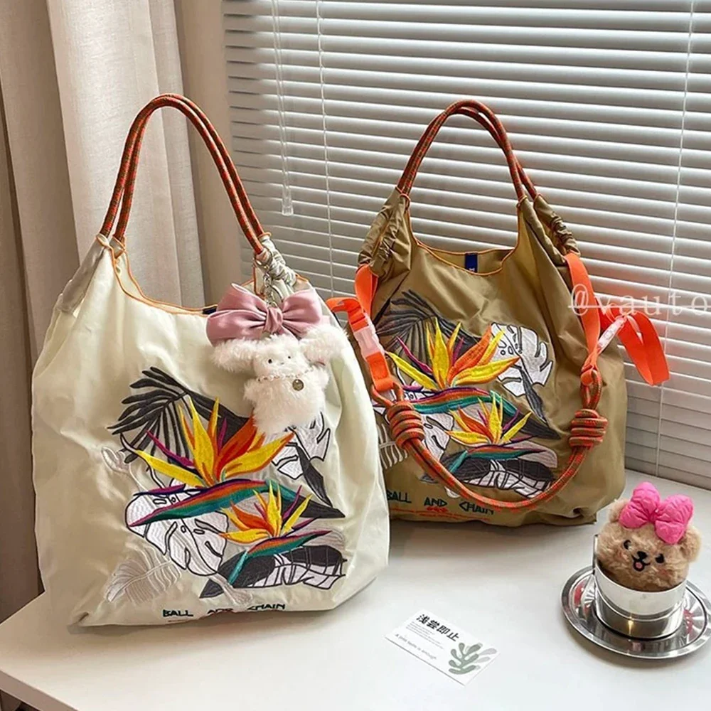 Floral Embroidered Canvas Handbags Lightweight Woven Strap - Temu