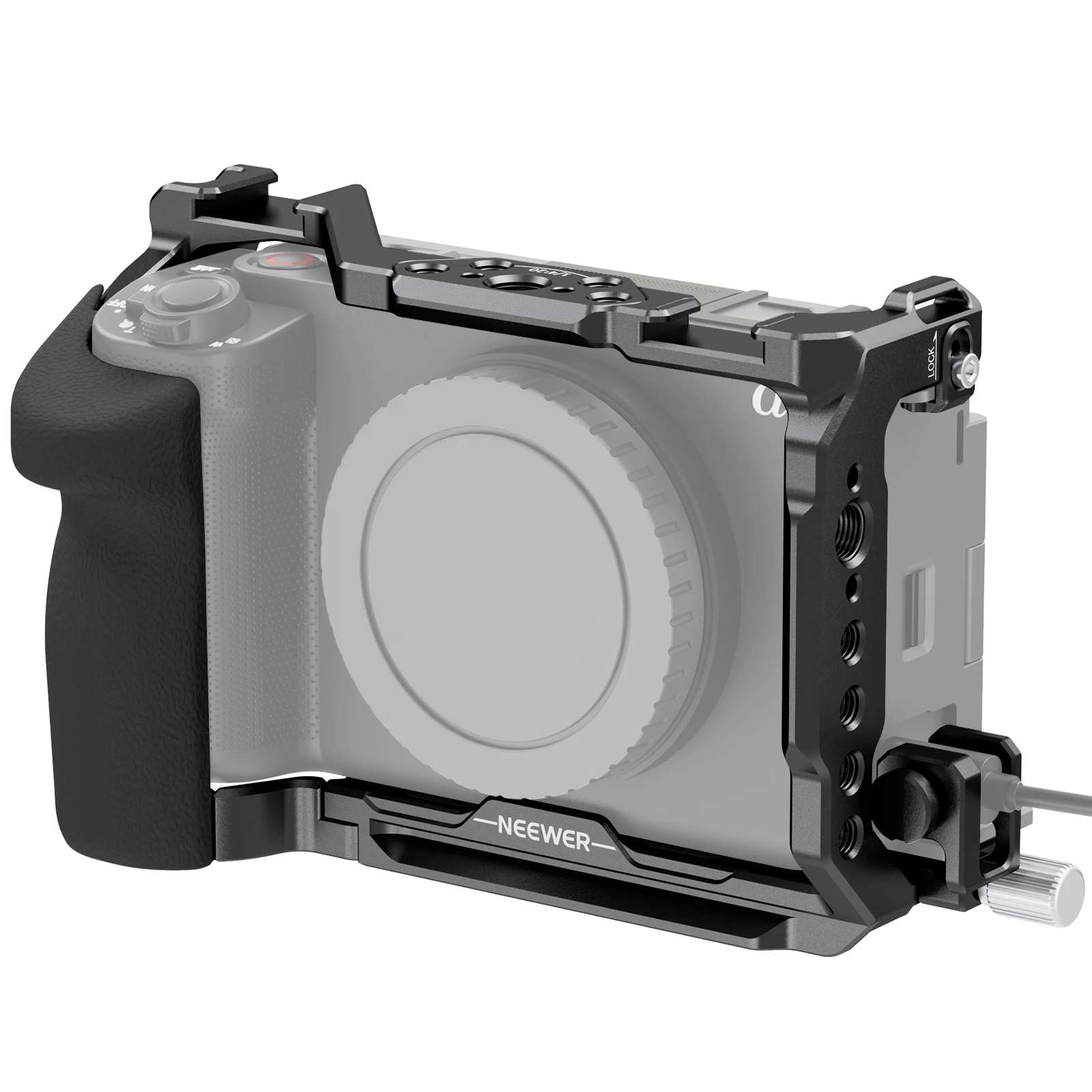 

NEEWER ZV-E1 Camera Cage with HDMI Cable Clamp & Silicone Grip, NATO Rail 3/8" ARRI Locating 1/4" Threads, Arca Type Base