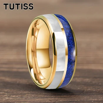 TUTISS 6/8mm Tungsten Ring Dome Double Groove Inlaid With Blue Lapis Lazuli And Mother Of Pearl Shell For A Comfortable Fit 1