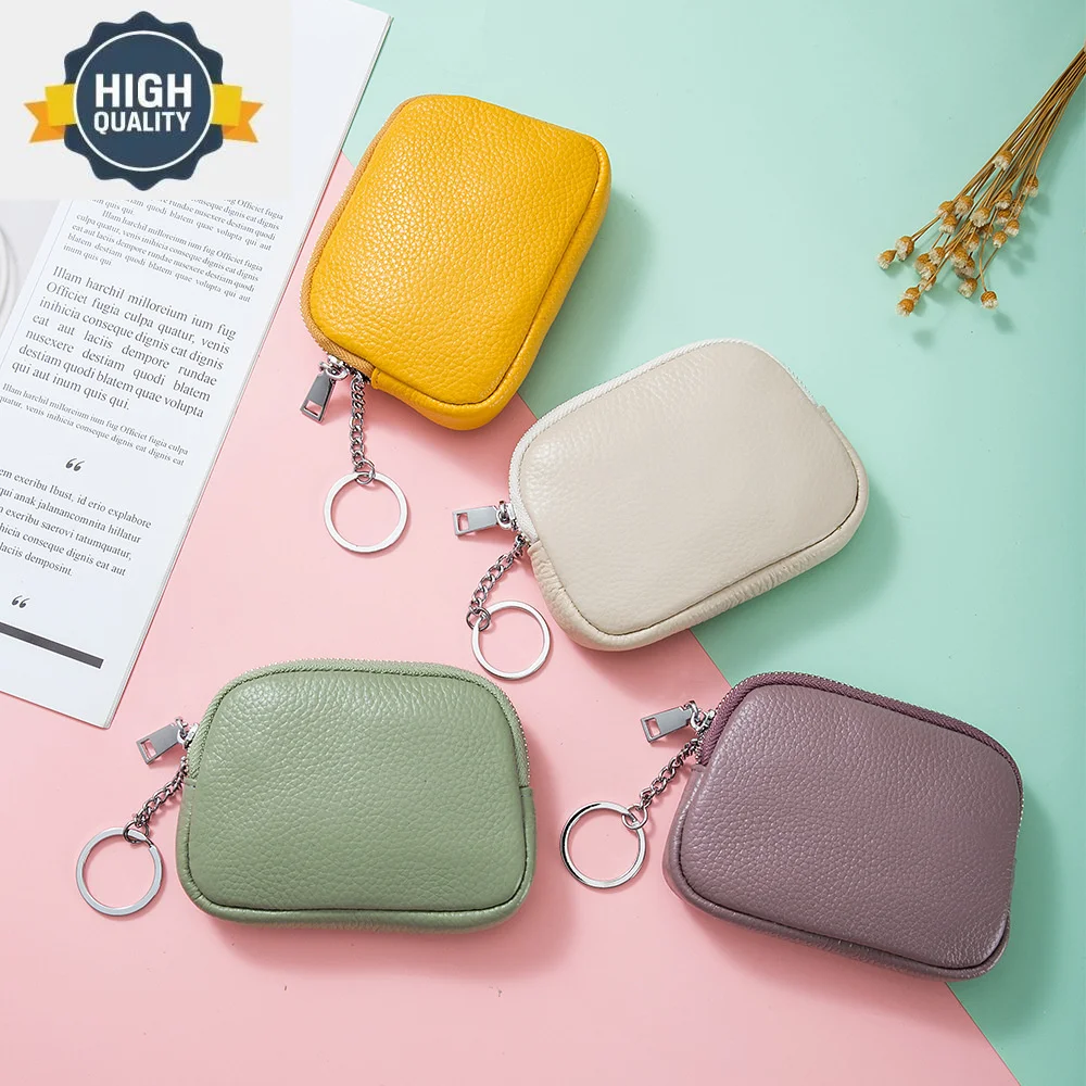 

Тонкий кошелек для женщин, мягкий Дамский бумажник из воловьей кожи, повседневный маленький держатель для ключей на молнии