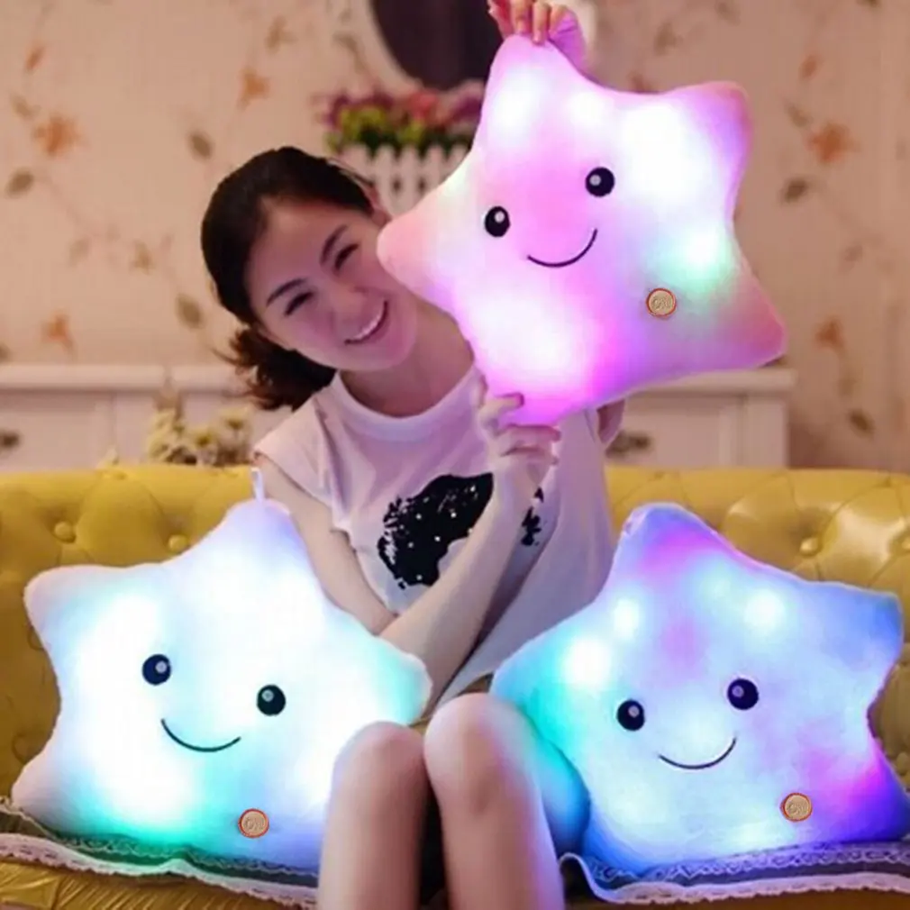 Colorful 40x35cm Luminous Pillow Vivid Star Design LED Light Cushion Plush Pillow for Bedroom Birthday Gift Toy for Kids
