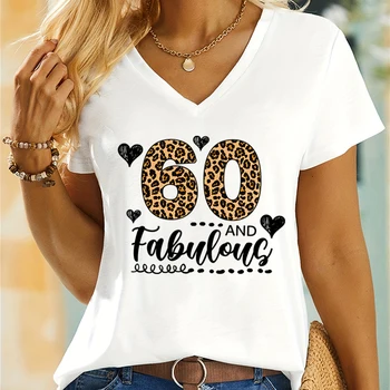 60th Birthday Shirt for Women Vintage Heart 60 and Fabulous Leopard Print Summer Short Sleeve T-shirt Fabulous Birthday T-shirts 1
