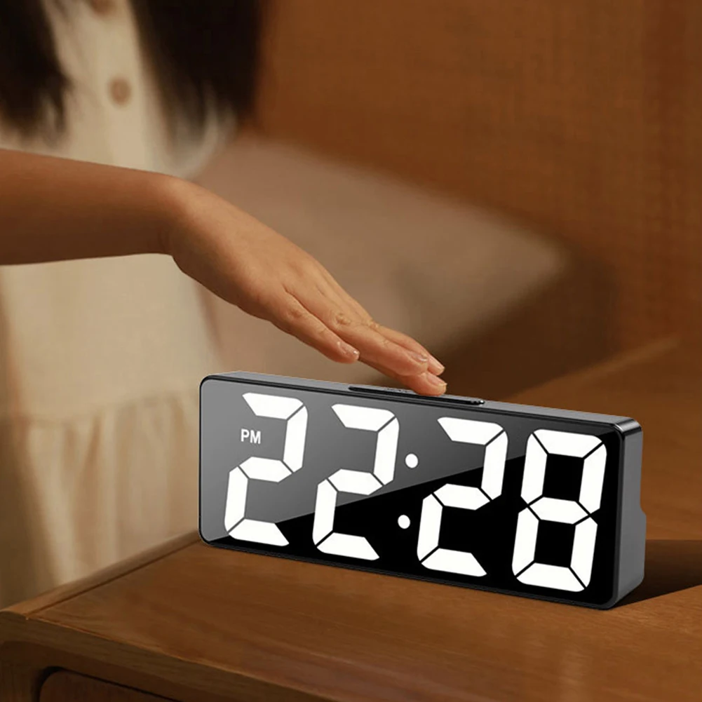 LED Mirror Digital Alarm Clock 12/24 Hours Adjustable Dimming Brightness Colorful Large Screen Desk Clocks Bedroom Decoration