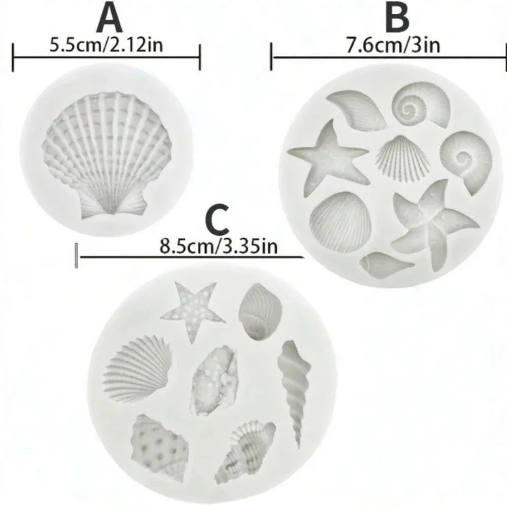 1PC 3D Ocean Themed  Silicone Fondant DIY Cake Decorating Seashell Starfish Coral Cupcake Baking Mold Chocolate Baking Tool Set