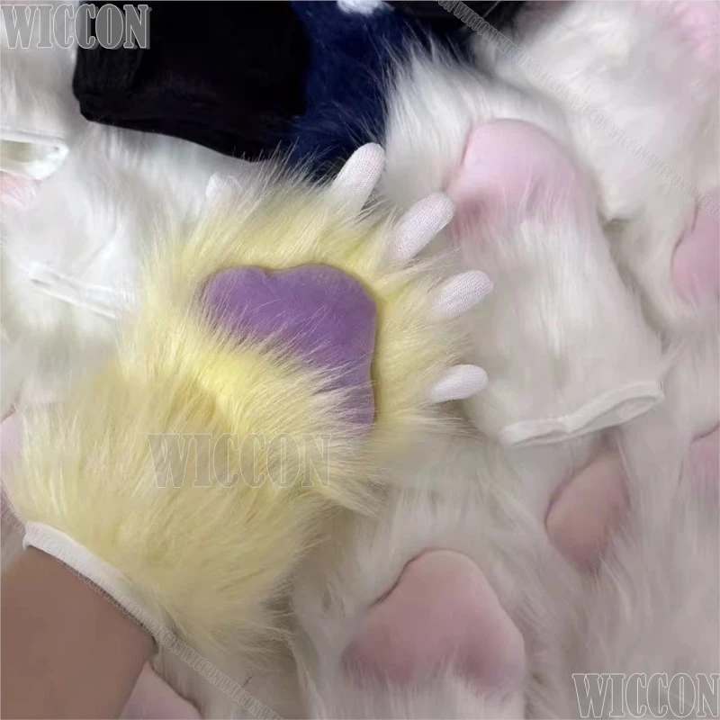 Furry Animal Claws Kig Fursuit Kigurumi Cosplay Furred Touchscreen Gloves Colorful Cute Gloves Holloween Women Men Customized