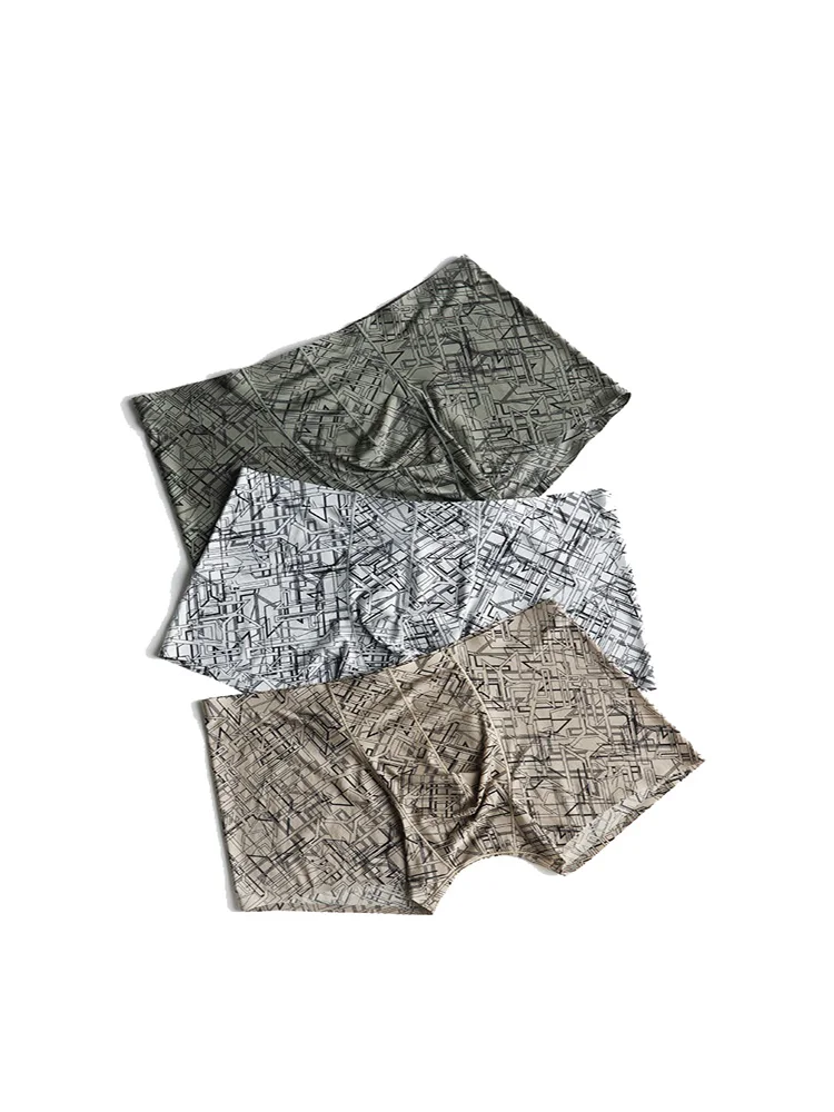 High-end Male Digital printing one piece Boxers shorts Men's silky Seamless underwears Men soft breathable Trunks 2