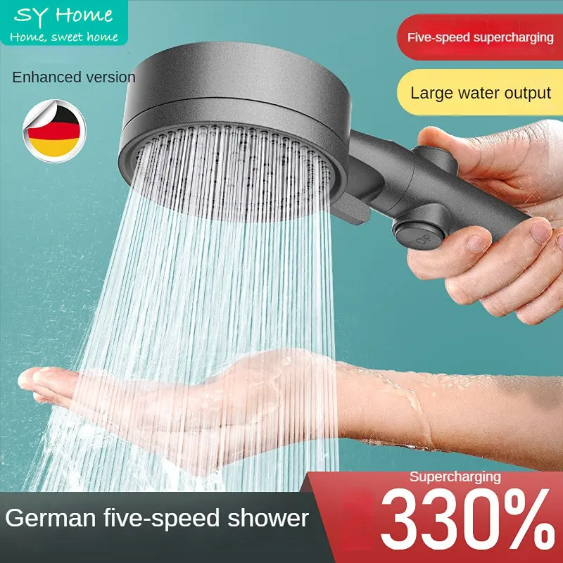 

5 Mode High Pressure Shower Head Adjustable Shower Multifunction Large Water Spray Nozzle Massage Shower Bathroom Accessories