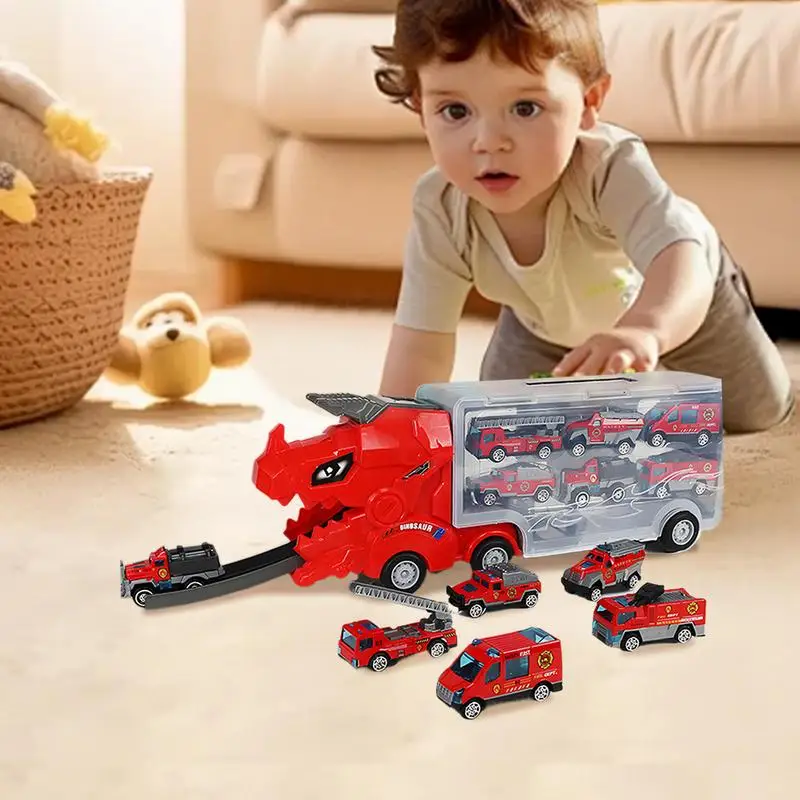 Dinosaur Truck 6 Car Dinosaur Shape Toy Truck Transporter Mega Hauler Toy Fun KidsMotor Vehicle Playsets Interactive Deform