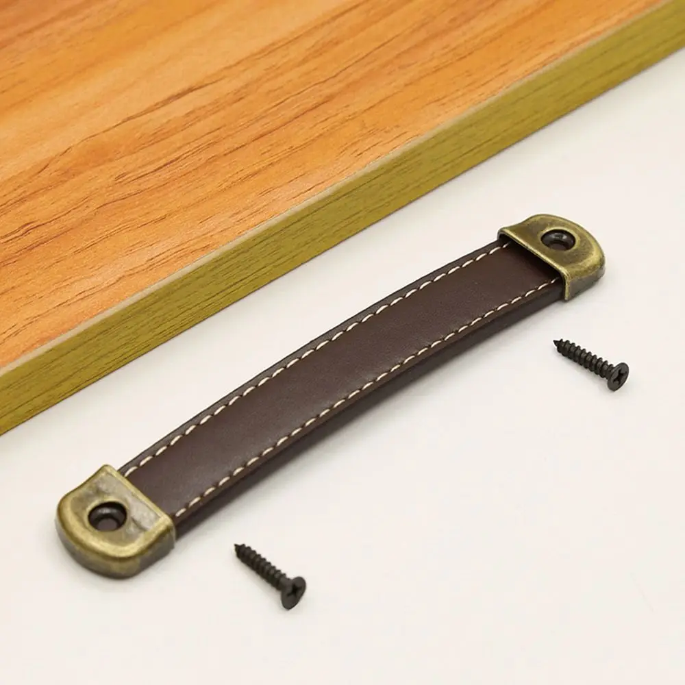 Leather Handle Vintage Zinc Alloy Square Cabinet Pulls Soft 96/128/160mm Drawer Handle Cabinet With Screws