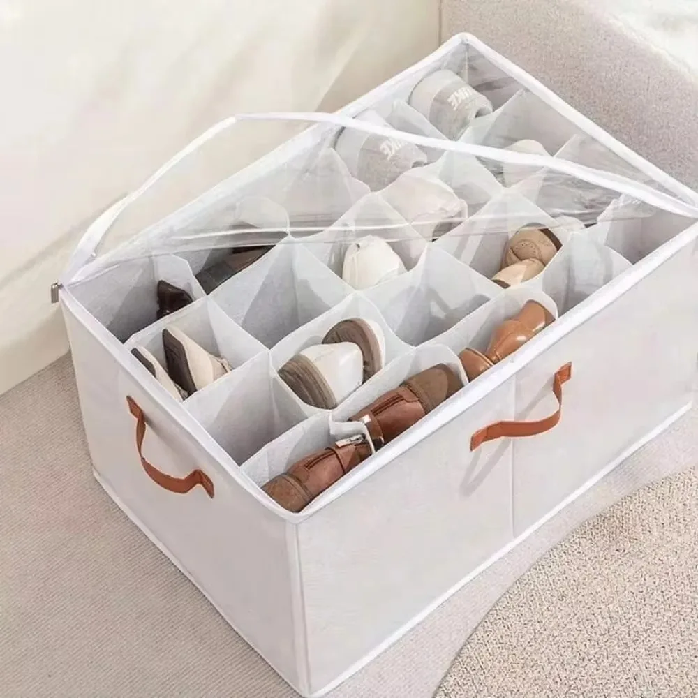 1pc 12 16 20 Grid Natural Visible Underbed Shoe Storage Box Compartment Organizer For Sneakers And Slippers Furniture Accessory