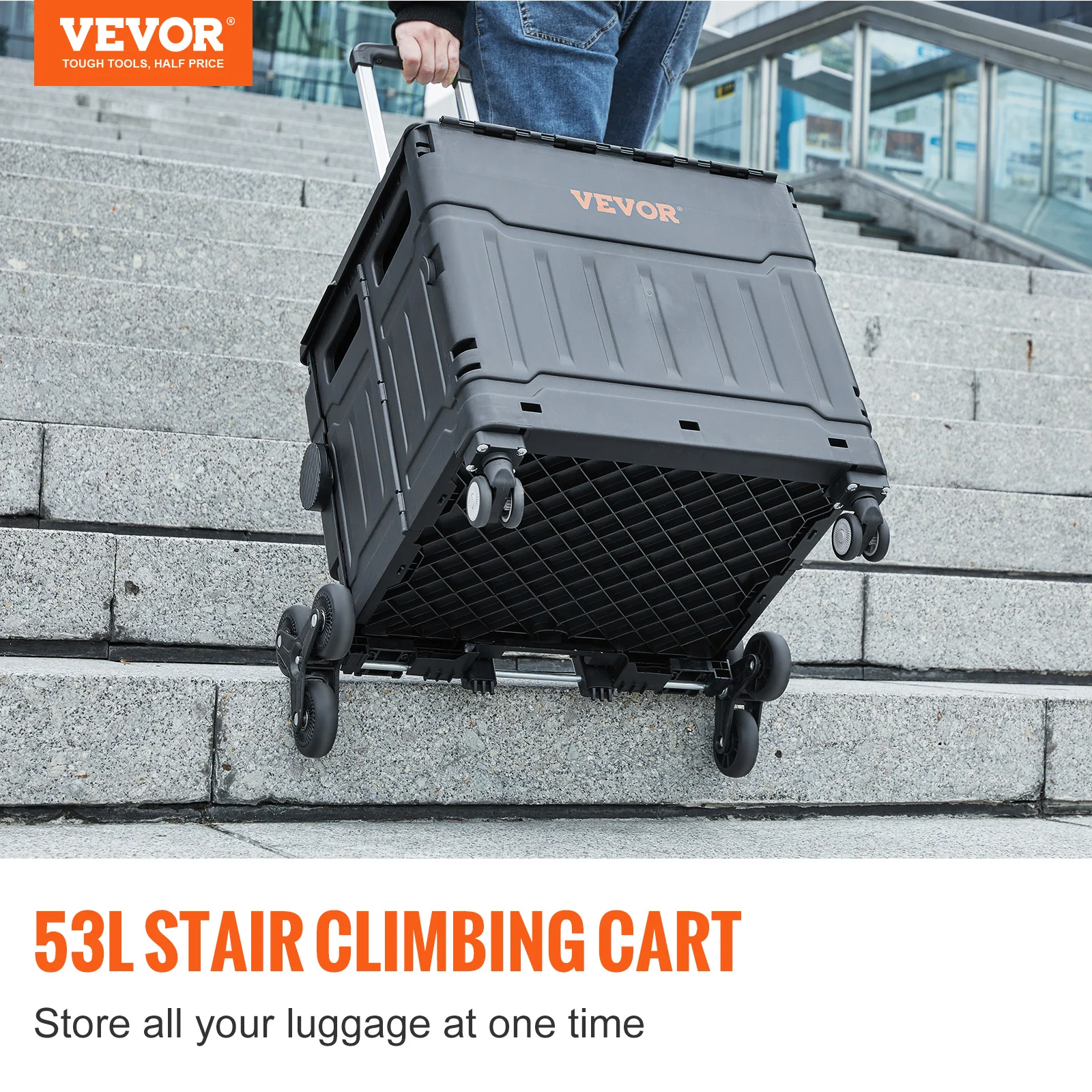 Rolling Storage Cart Folding Shopping Cart VEVOR Stair Climbing Cart 155lbs Outdoor Camping Trolley Portable Telescoping Handle&Lid