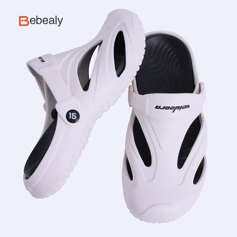 

Bebealy Summer Men Platform Slippers Men Flat Slippers Outdoor Waterproof Holes Beach Slippers Men's Sneaker With Arch Support