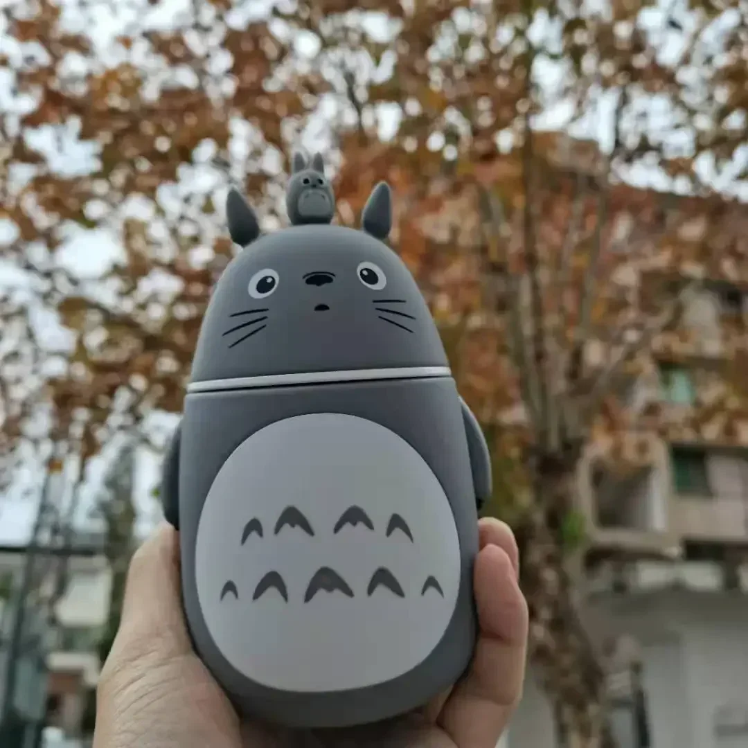 Creative Water Bottle Cartoon Gray Cute Smile Cat Boron Silicon Double Insulated Glass Student Couple Gift Cups.