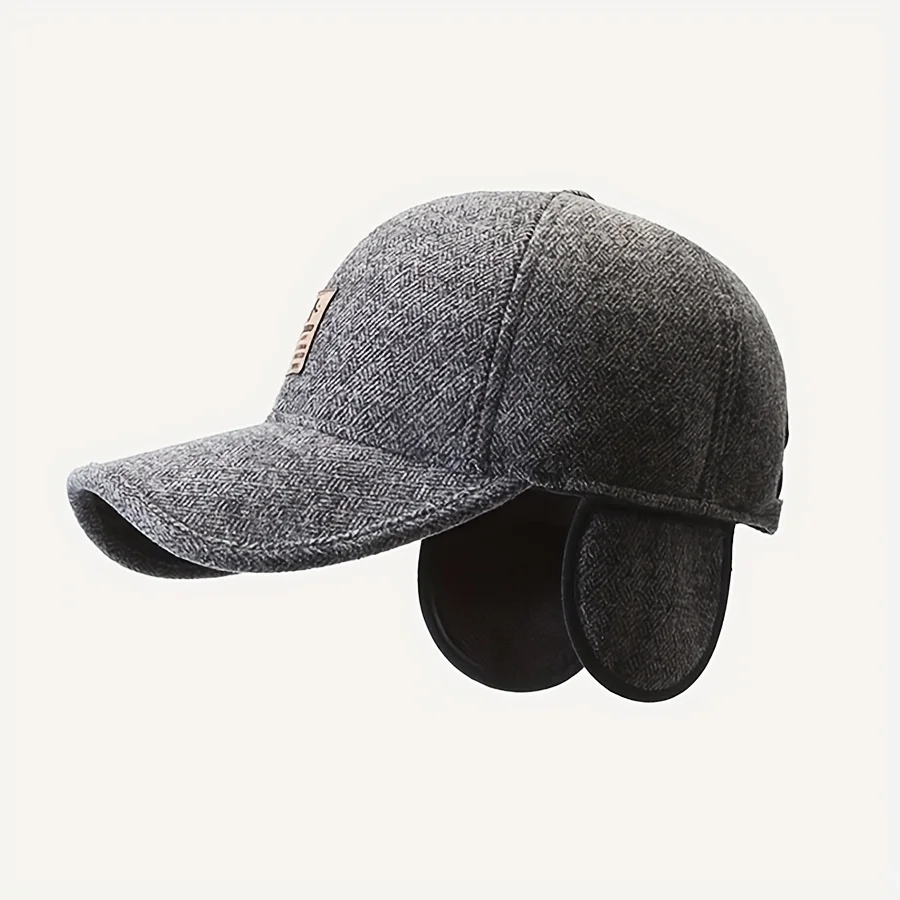 Winter Warm Cap Men Thick Woolen Knitted Earmuffs Baseball Cap Windproof Adjustable Outdoor Sport Running Hiking Bomber Hat