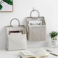 Dormitory Wall Hanging Storage Bag Wall Door Wardrobe Table Top Fabric Cotton Linen Organizer Basket For Books CD Magazine 1
