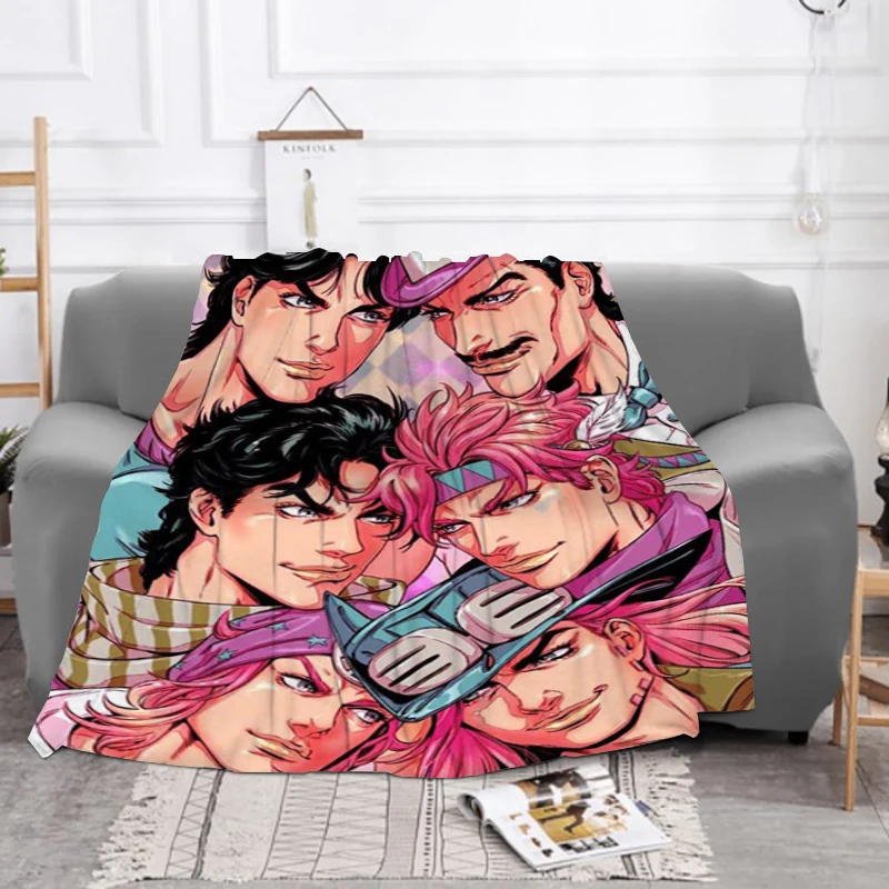 

Children's Blanket Sofa Winter Anime J-JoJos Bizarre Adventure Furry 3D Printing Machine Washable Fluffy Soft Blankets for Beds