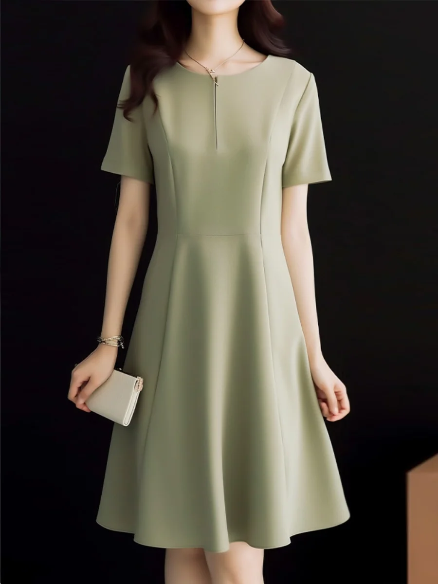 

Exquisite French Luxury High end European Goods Show Slim Royal Sister Temperament Celebrity Simple Green Dress Women Summer