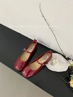 Brand Flat Bottom Mary Jane Women's Shoes French Retro One Line Buckle Red Women's Patent Leather Ballet Shoes Trend Size 33-44 1