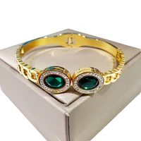 316L Stainless Steel Retro Green Crystal Female Senior Roman Digital Tree Of Life Zircon Bracelet Ladies Jewelry Bangle 2